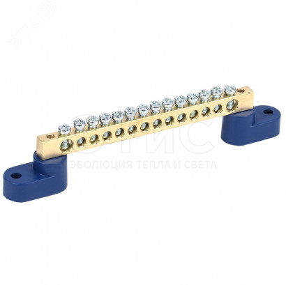 Шина N нулевая 6х9мм на двух угловых синих изоляторах 14 групп